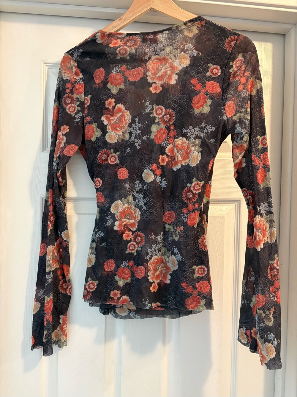 Sweet Pea Black Floral Wrap-Front Long Sleeve Top - Picture 2 of 10